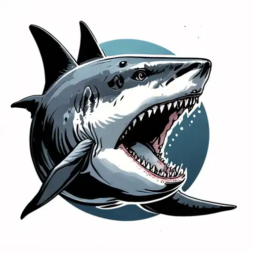 An Open Mouthed Shark In A Circle Eating Its Tail