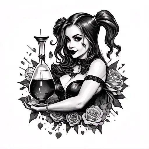 Arm Tattoo That Inspired By Harley Quinn And Love Potions