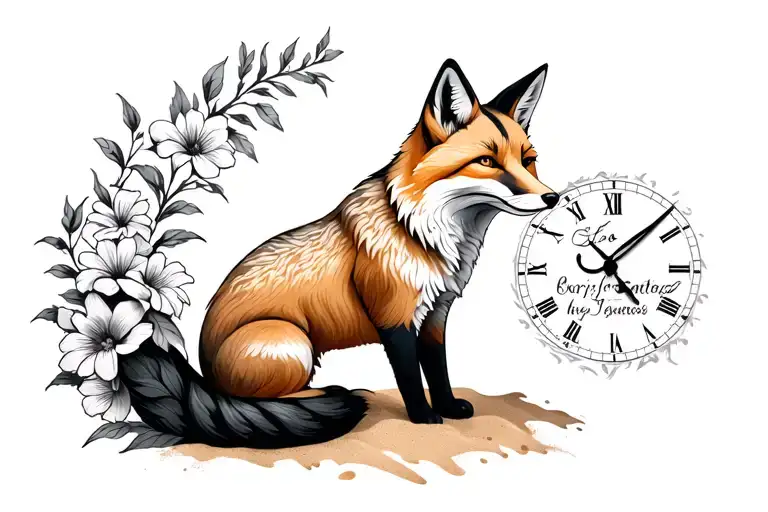 Leo Fox In Flowers Sand Clock And Inscription