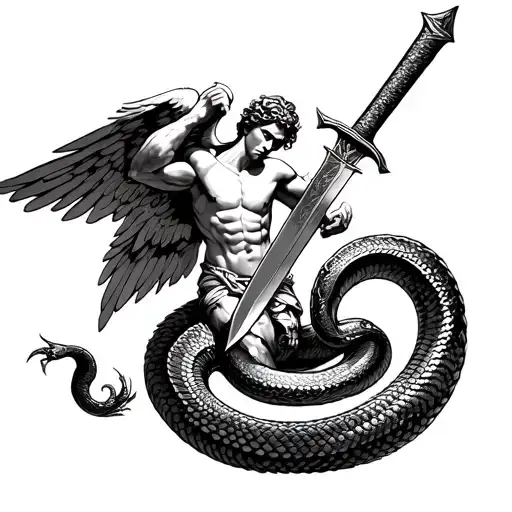 Archangel Michael Plunges A Dagger Into The Serpent