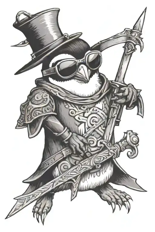 A Penguin Wearing Sunglasses Holding A Sword