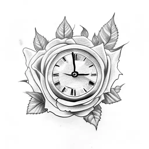 Roses With Leaves With Clock And Cross