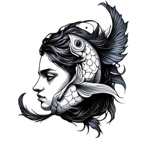 Pisces Man Gemini Womwn Combined Tattoo Design