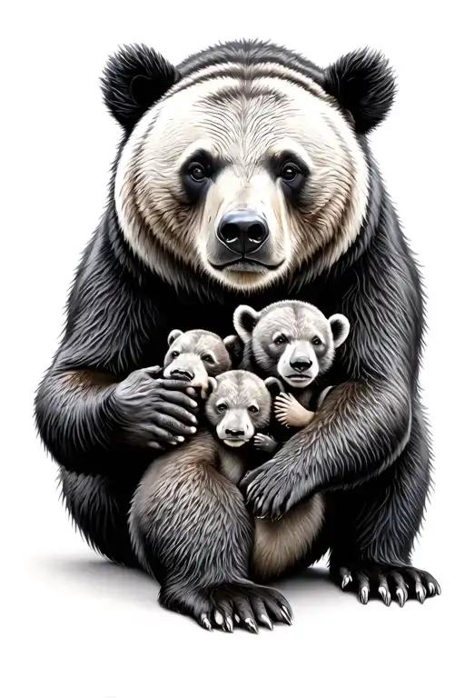 A Bear Cudling Its Cubs Realistic