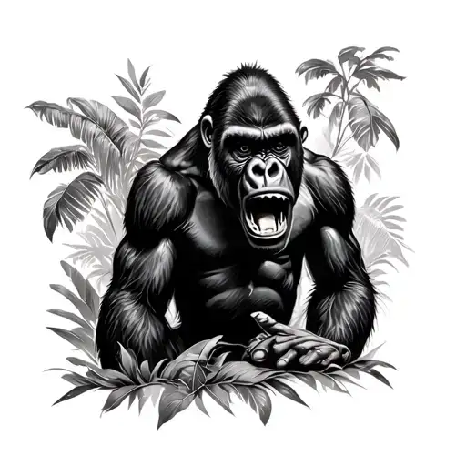 Gorilla Growling In Jungle