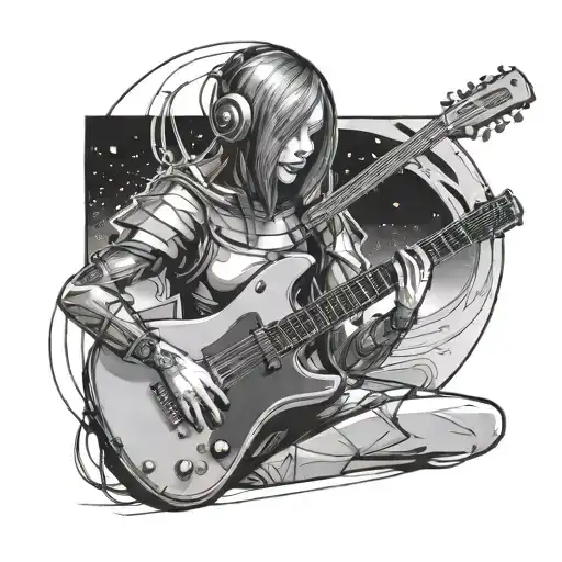 A Portrait Of A Girl Named Mars Playing A Guitar In A Futuristic Setting