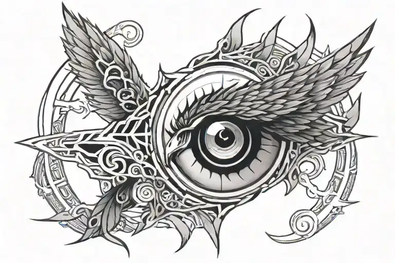 Combine Shisui Uchiha's Sharingan Eye With A Crow In A Blackwork Style