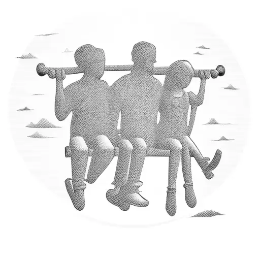 A Silhouette Of Friends Sitting On Swings Against A Sunset Sky