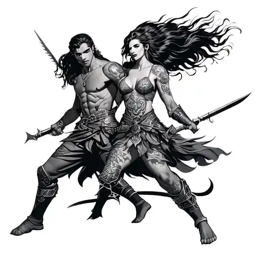 Two Warriors One Male And One Female