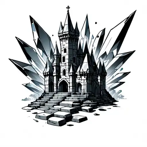 Castle Made Of Crystal Shards With Playing Cardxstepstones