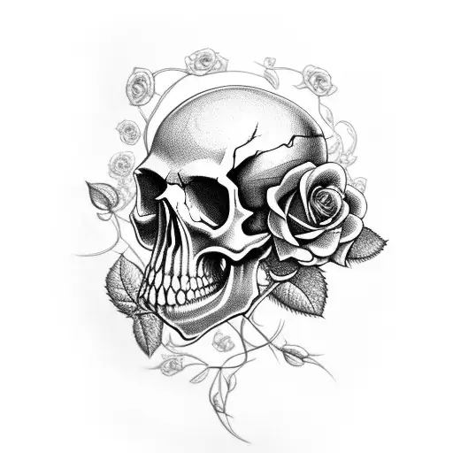 Skull With Rose Vines Growing Out Of The Eyes
