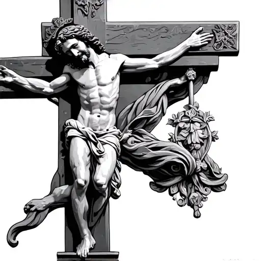 Jesus On A Cross With The Tub Stone Be Low