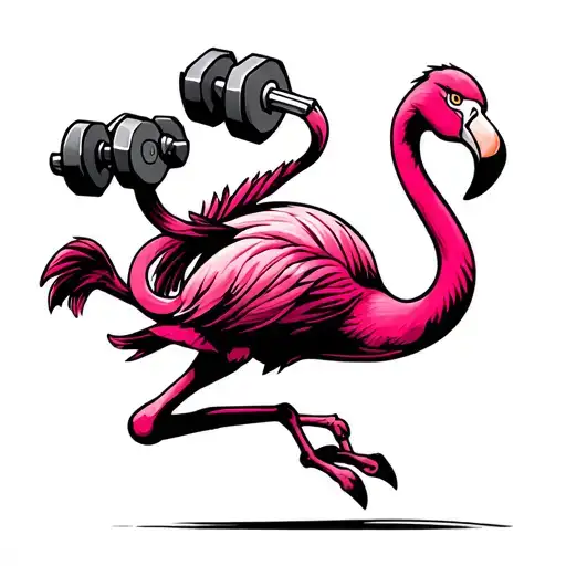 Pink Flamingo That Is Running With While Wearing Weight Loss Dumbbells
