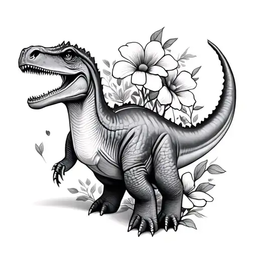 Small Tattoo Dinosaur Flowers Cute