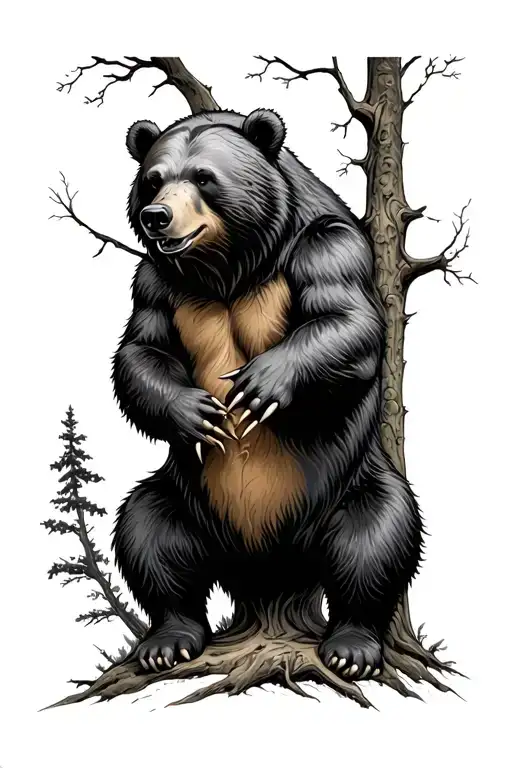 A Bear Clawing A Tree