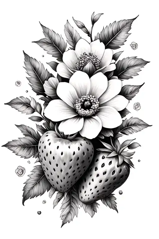 Create A Floral And Strawberry Tattoo That Covers The Inside And Outside Of The Upper Arm