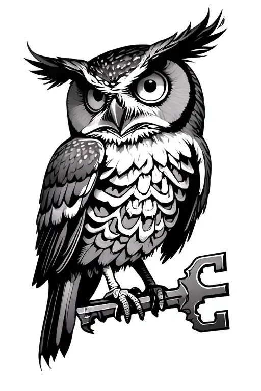 Owl Holding Skeleton Key With All Seeing Eye On The Key Teeth
