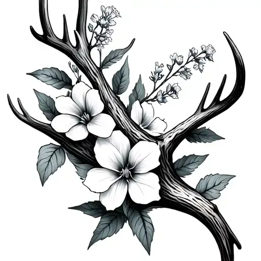 Deer Antler Intertwined With Larkspur Flower