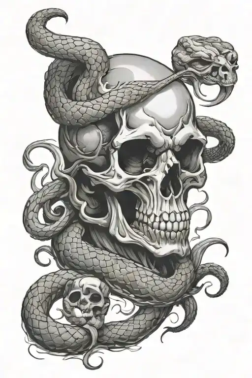 Mythical Snake Wrapped Around A Skull Biting On The Snake