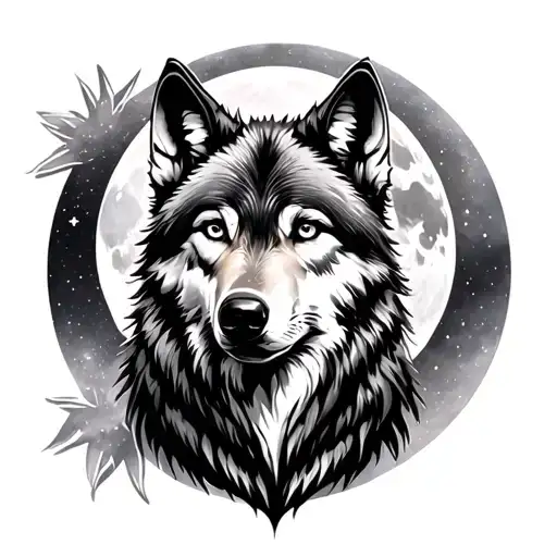 Wolf Face Woth A Background Of Moon And Tge Universe