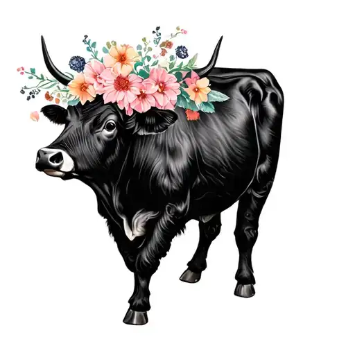 Scottish Cow With Flowers