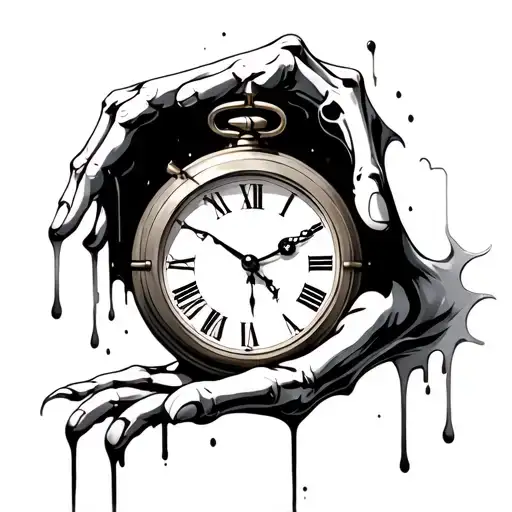 Skelton Hand Holding Melting Clock