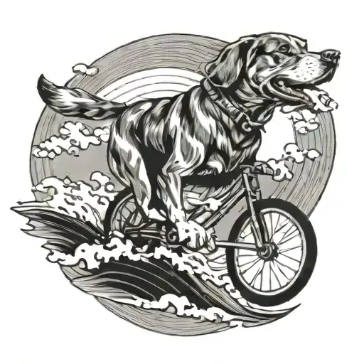 Dog On Wave With Bike