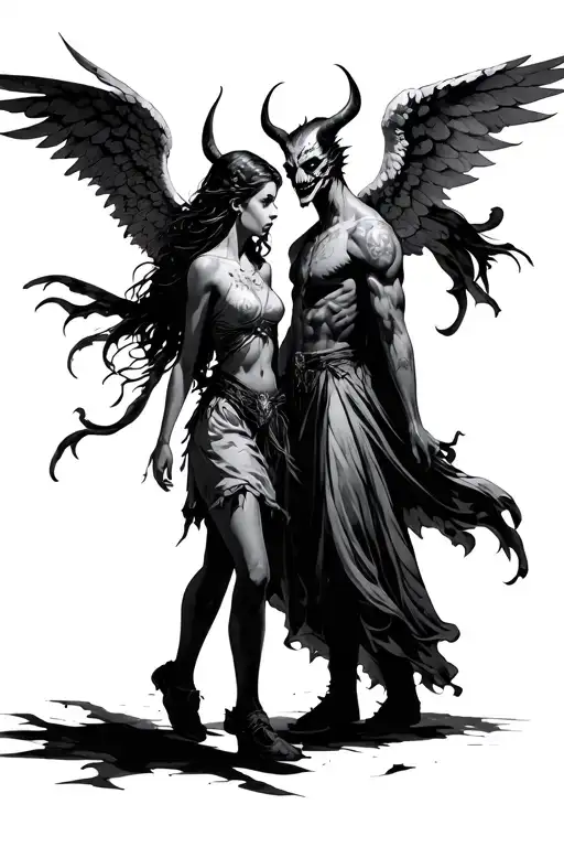 Angel Girl And Demon Guy Walk Past Each Other