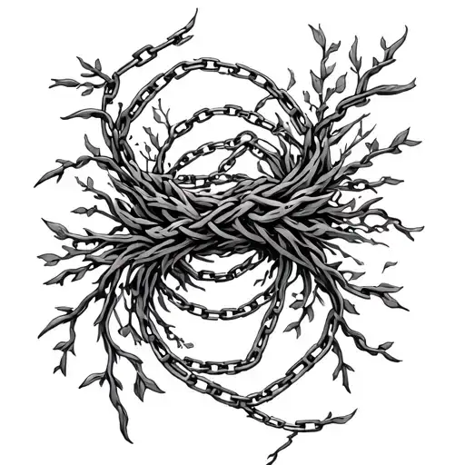 Long Broken Chains With Vines Running Through The Chains