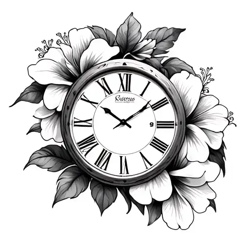 Roman Numerals Clock With Hibiscus Flowers