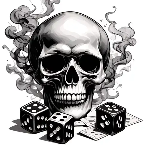 Skull With Smoke Dice And Cards Surrounded