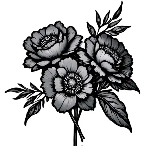 Flower Bouquet Tied Fine Line