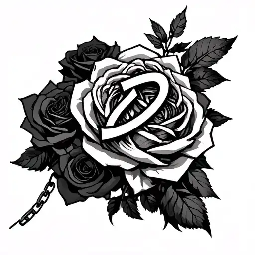 Hand Tattoo That Has The Berserk Symbol Form The Anime Bereserk Laying On Some Roses With Chains