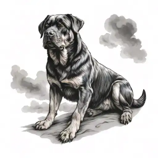 Man On Ground Looking To Rottweiler In Sky