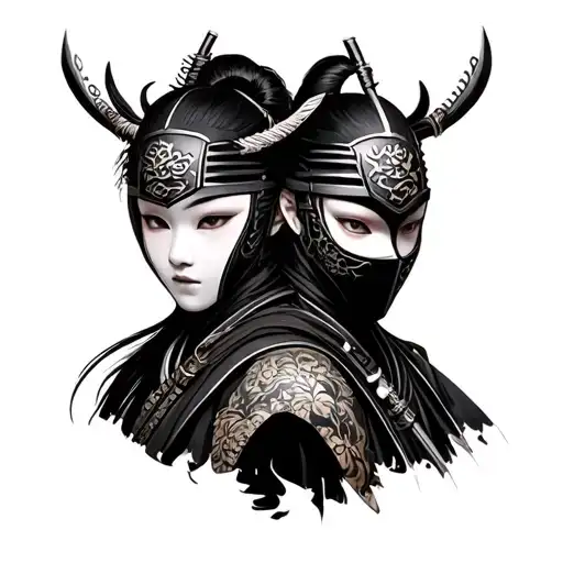 Two Masked And Female Masked Samurai Also The Body