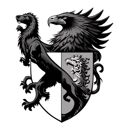 Sicilian Coat Of Arms With Black Lion Black Eagle And Medusa Head