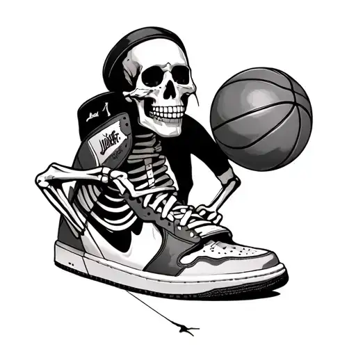 A Gangster Skeleton Plating Ches And Basketball Wearing Jordan Shoes