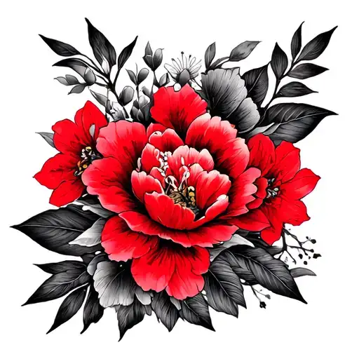 Guam And Japan Floral Black And Red