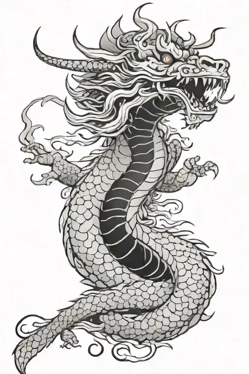 Japan Dragon With Head Down And Sakura