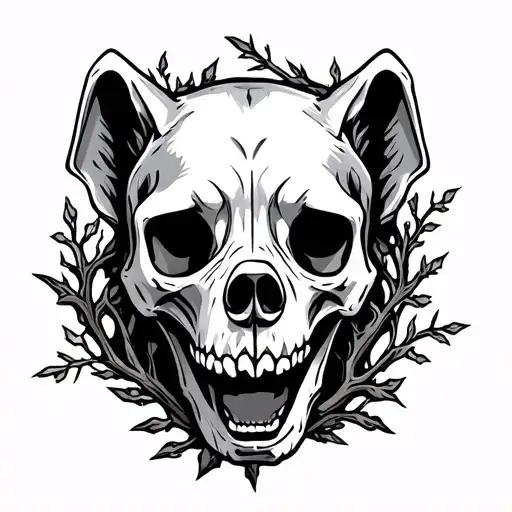 A Canine Skull With Vines And Branches Around It