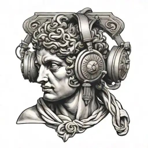 Greek Statue With Headphones In Space