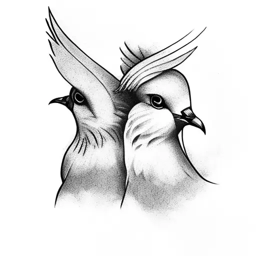 Two Doves With Sunset Behind