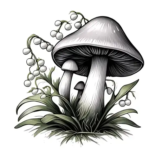 Cute Mushrooms With Lily Of The Valley Flower