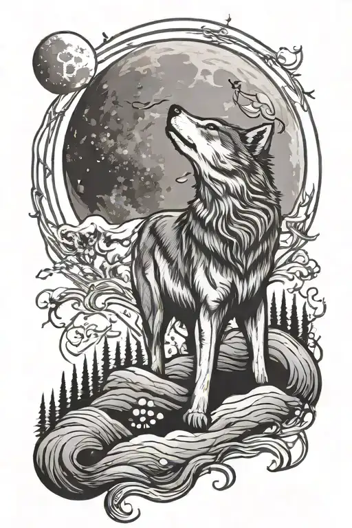 Simple Tatto Wolf Howling At The Moon