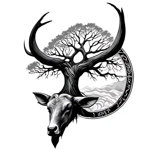 Man Shoulder Tattoo With Tree Of Life And Taurus Zodiac Sign