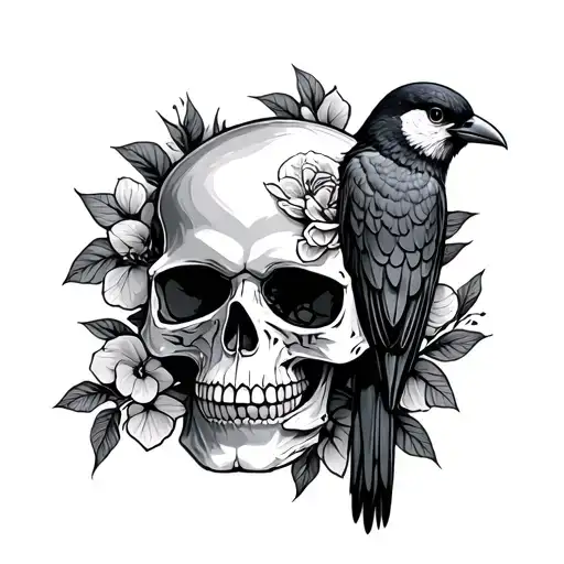 Skull And Bird Sitting