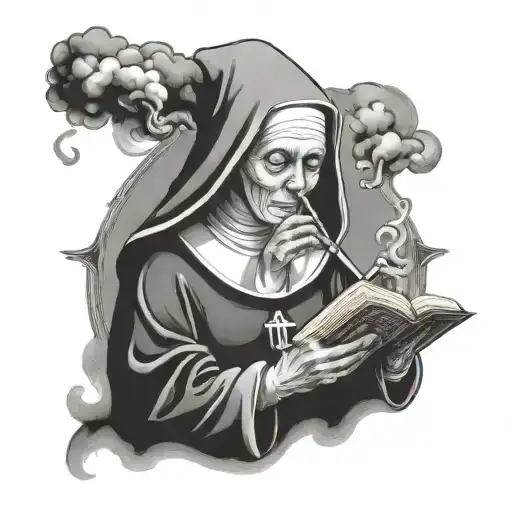Nun Smoking A Joint And Reading The Bible