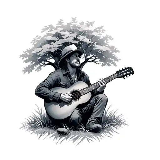 Guitarist Sitting By A Tree