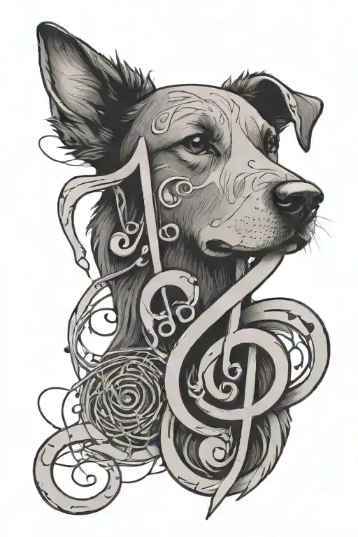 A Music Note Intertwined With A Dog Silhouette