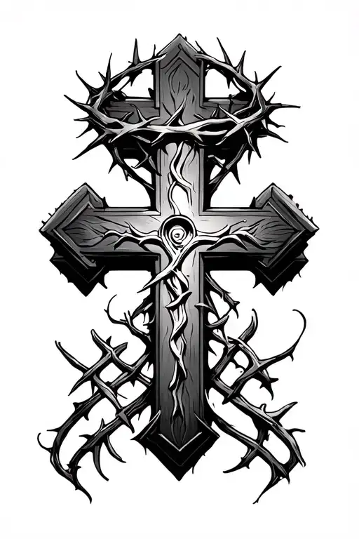 Cross With Crown Of Thorns Around The Top Of The Cross